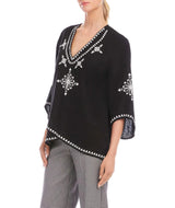 Karen Kane Womens Bracelet Sleeve Embroidered Asymmetric Top