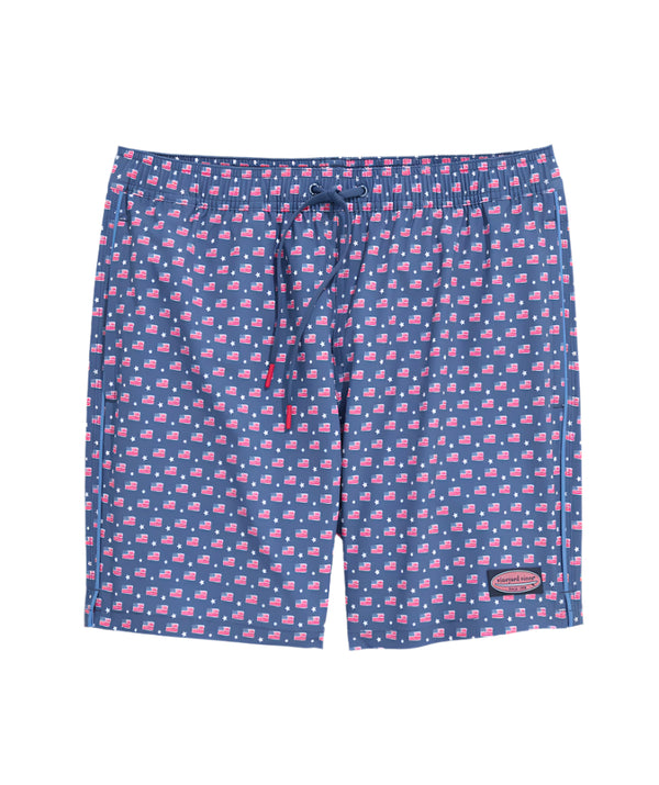 Vineyard Vines Mens 7" Printed Piped Chappy Swim Trunks