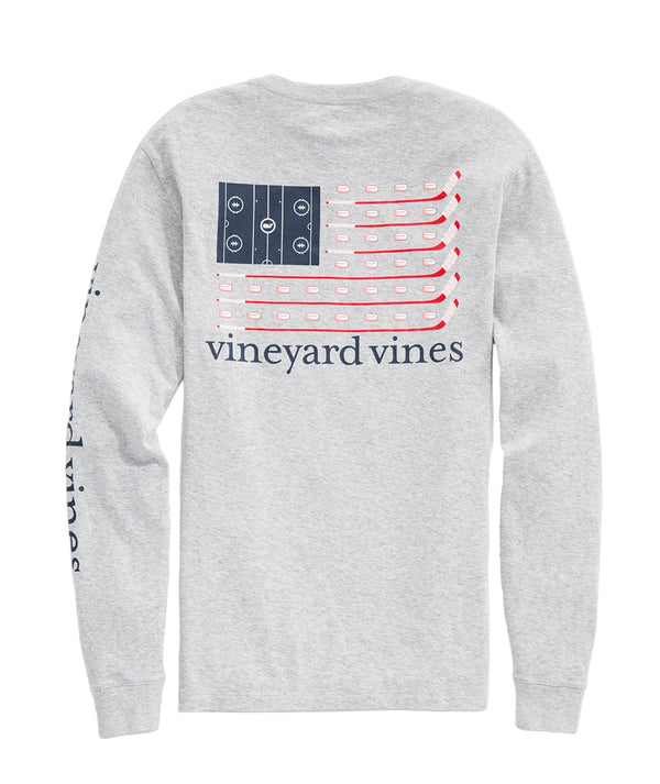 Vineyard Vins Mens Hockey Flag Long-Sleeve Pocket T-Shirt