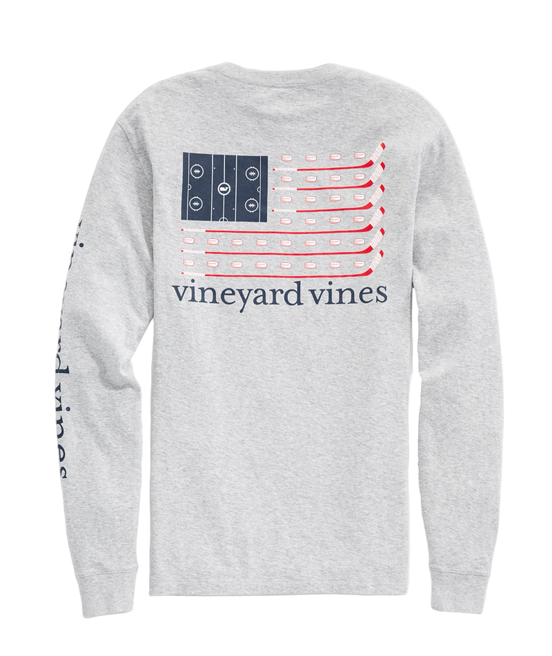 Vineyard Vins Mens Hockey Flag Long-Sleeve Pocket T-Shirt