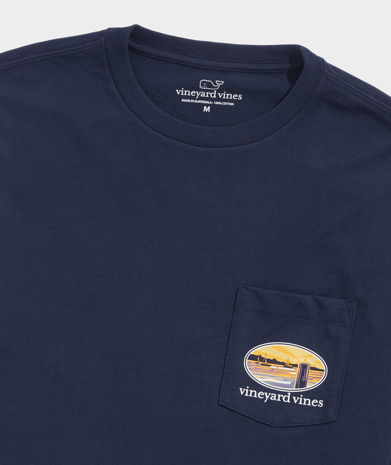 Vineyard Vines Mens Sunset Pier Bernese Mountain Dog Long Sleeve Pocket T-Shirt