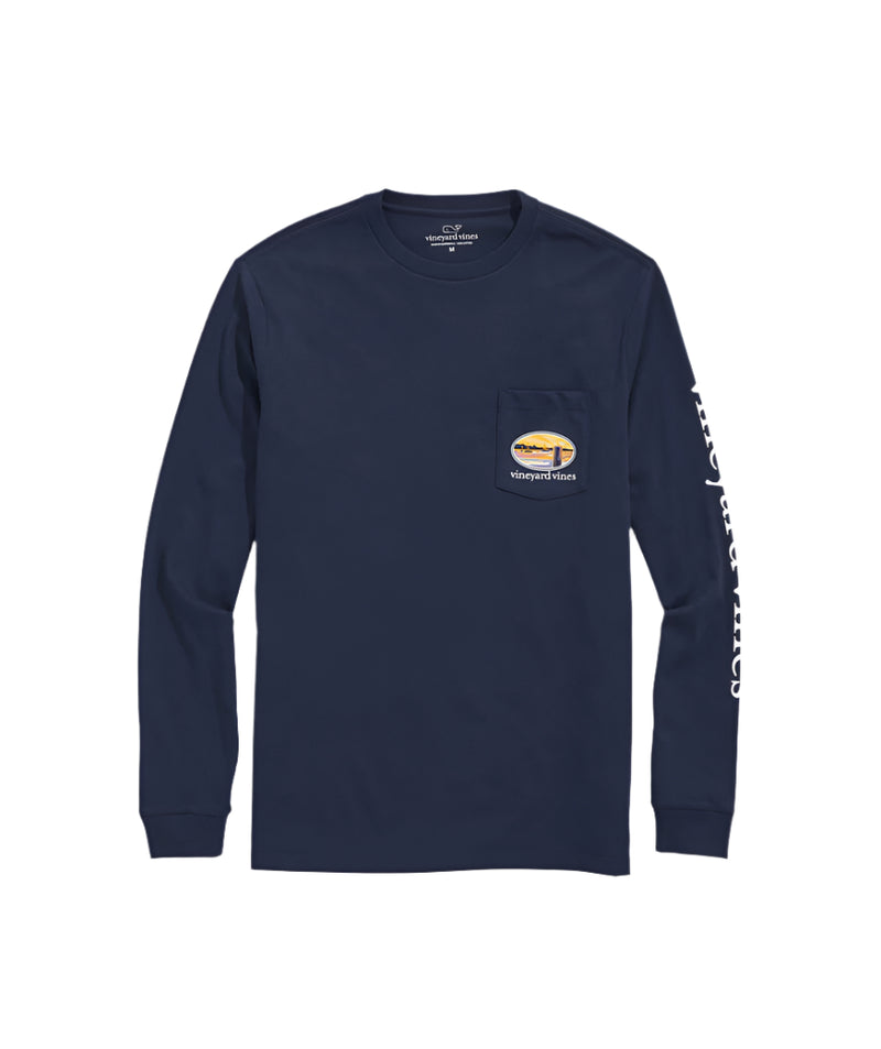 Vineyard Vines Mens Sunset Pier Bernese Mountain Dog Long Sleeve Pocket T-Shirt