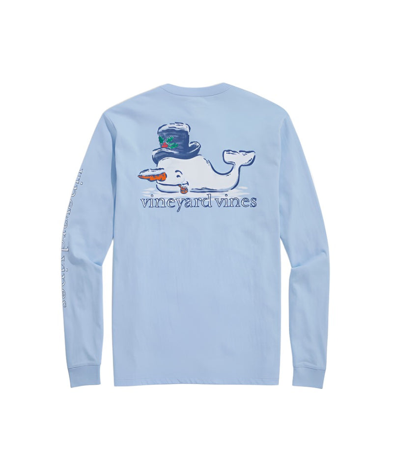 Vineyard Vines Mens Watercolor Snowman Whale Long Sleeve T-Shirt