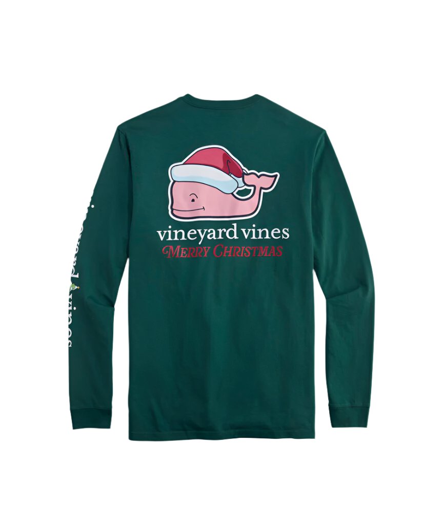 Vineyard Vines Mens Santa Whale Long Sleeve Pocket T-Shirt