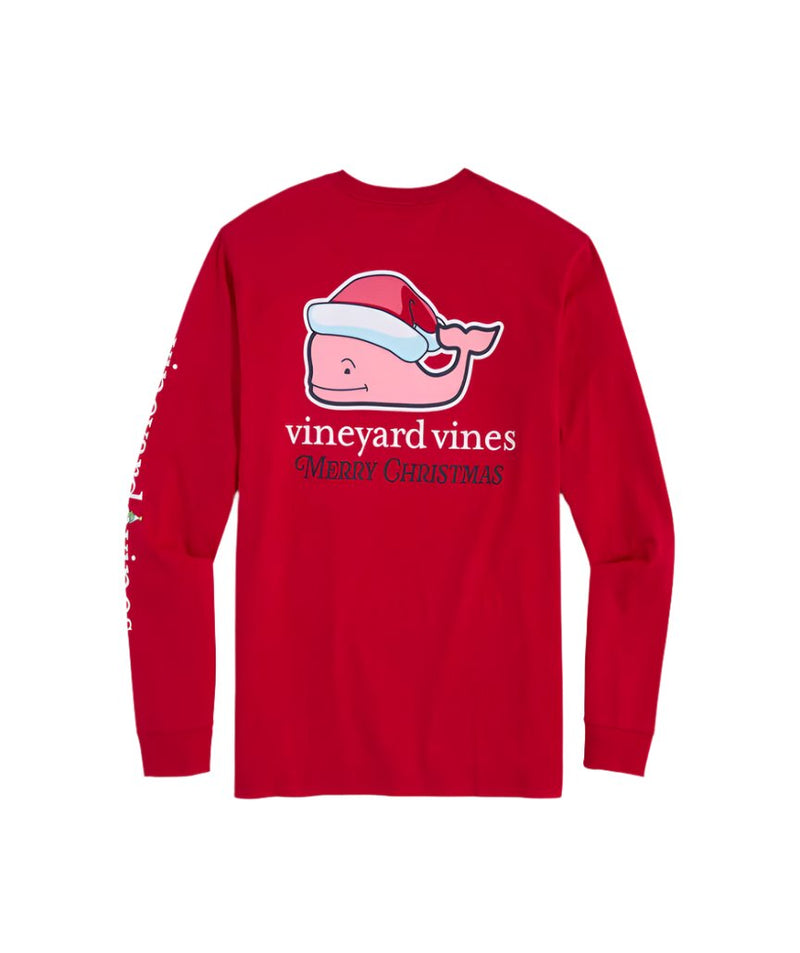 Vineyard Vines Mens Santa Whale Long Sleeve Pocket T-Shirt