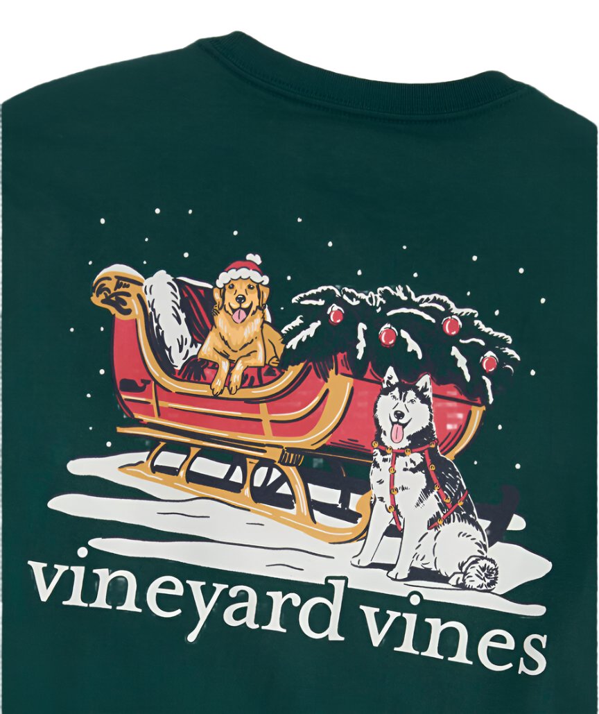 Vineyard Vines Mens Sleigh Dogs Long Sleeve Pocket T-Shirt