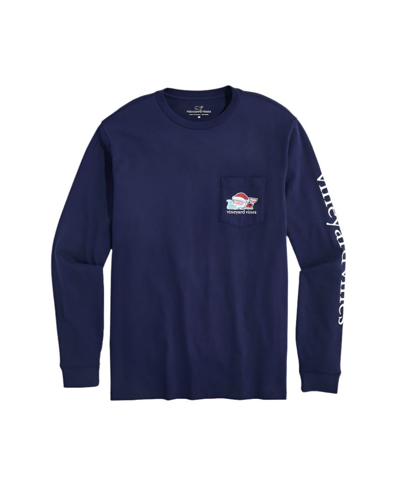 Vineyard Vines Mens Santas List Whale Long Sleeve Pocket T-Shirt