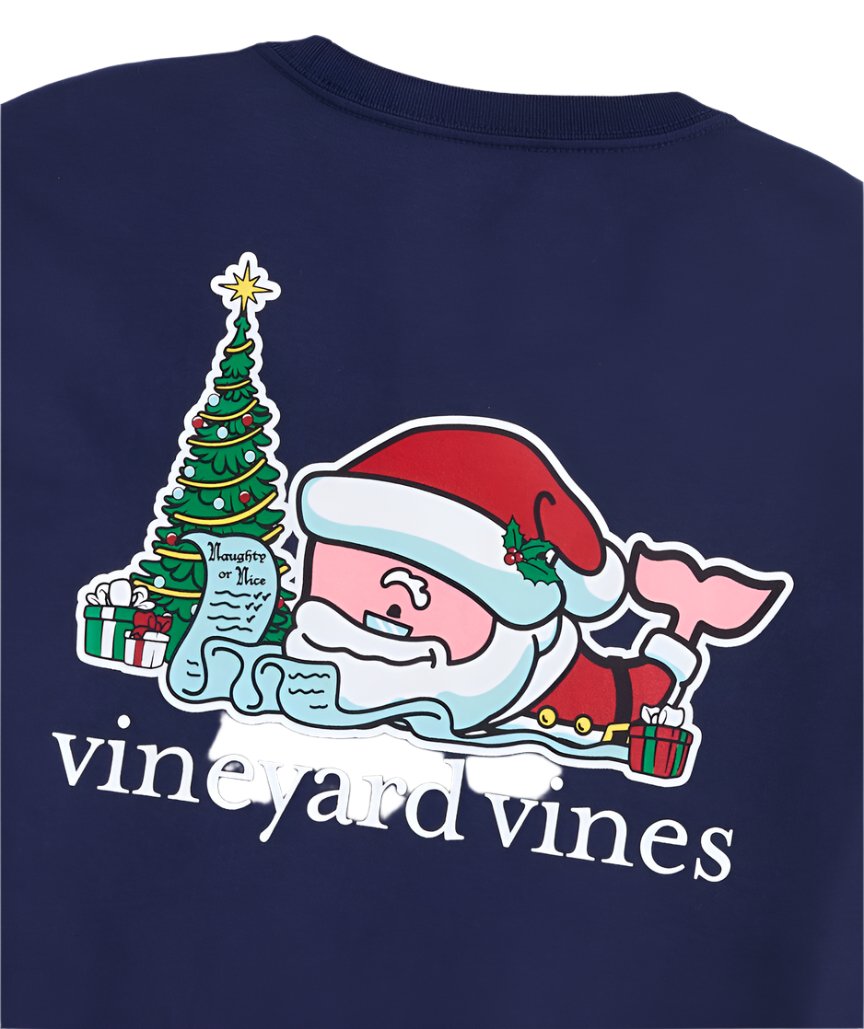 Vineyard Vines Mens Santas List Whale Long Sleeve Pocket T-Shirt