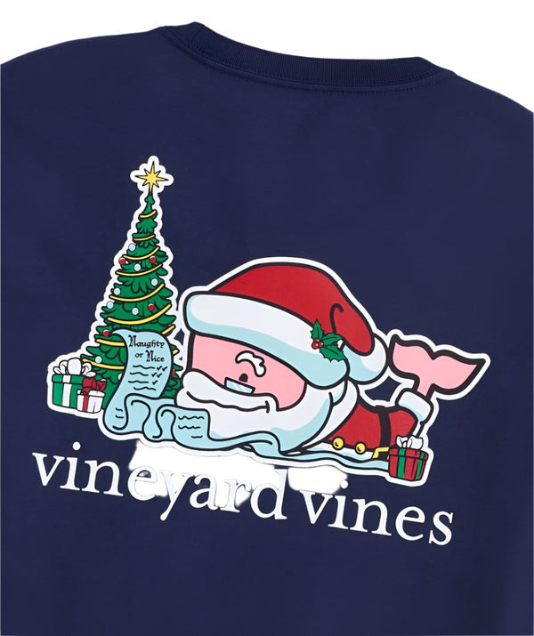 Vineyard Vines Mens Santas List Whale Long Sleeve Pocket T-Shirt