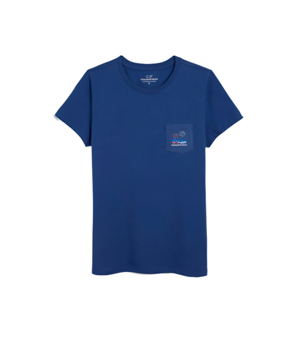 Vineyard Vines Mens Beach Fireworks Whale Pocket Short Sleeve T-Shirt