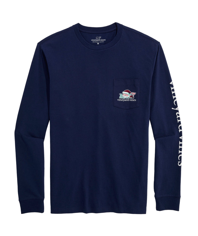 Vineyard Vines Mens Santa Whale List Long-Sleeve Pocket T-Shirt