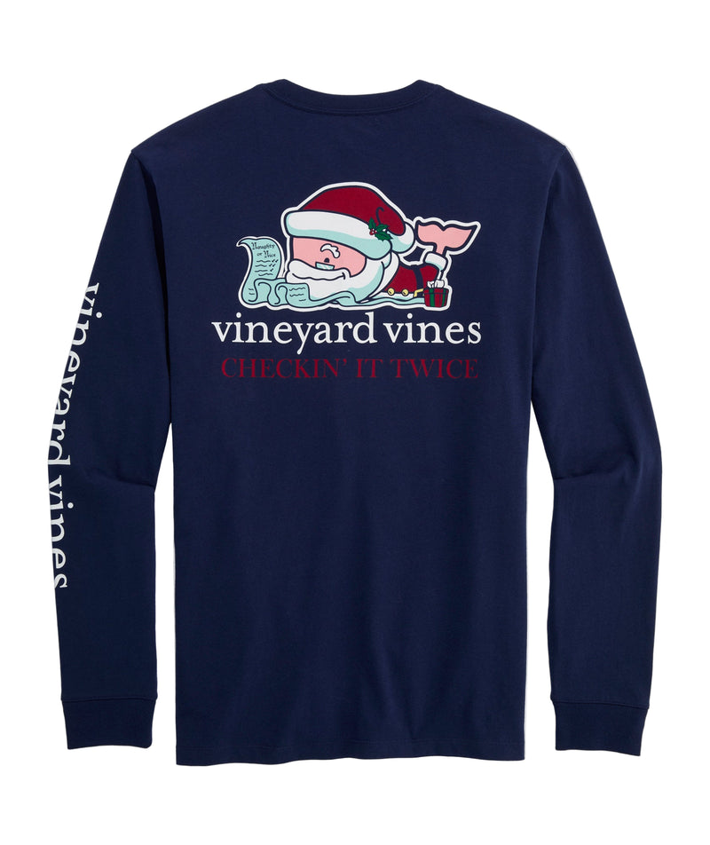 Vineyard Vines Mens Santa Whale List Long-Sleeve Pocket T-Shirt
