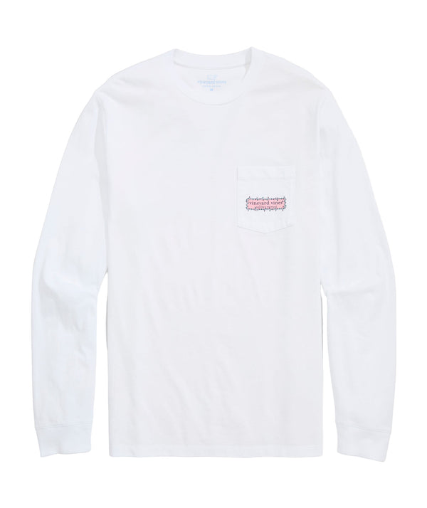 Vineyard Vines Mens String Lights Pups Logo Box Long-Sleeve Pocket T-Shirt