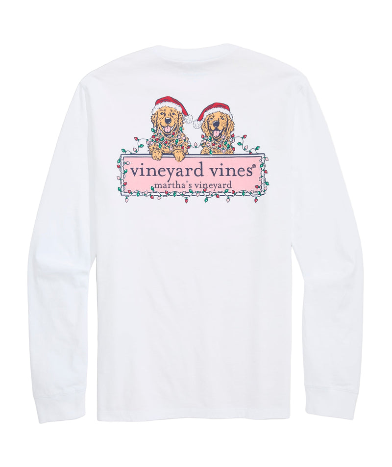 Vineyard Vines Mens String Lights Pups Logo Box Long-Sleeve Pocket T-Shirt