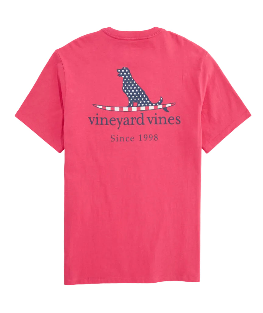 Vineyard Vines Mens Flag Dog Surfboard Short-Sleeve Pocket T-Shirt