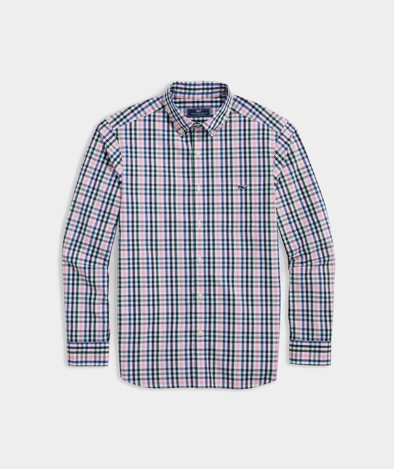 Vineyard Vines Mens Stretch Poplin Tattersall Long Sleeve Button Down Shirt