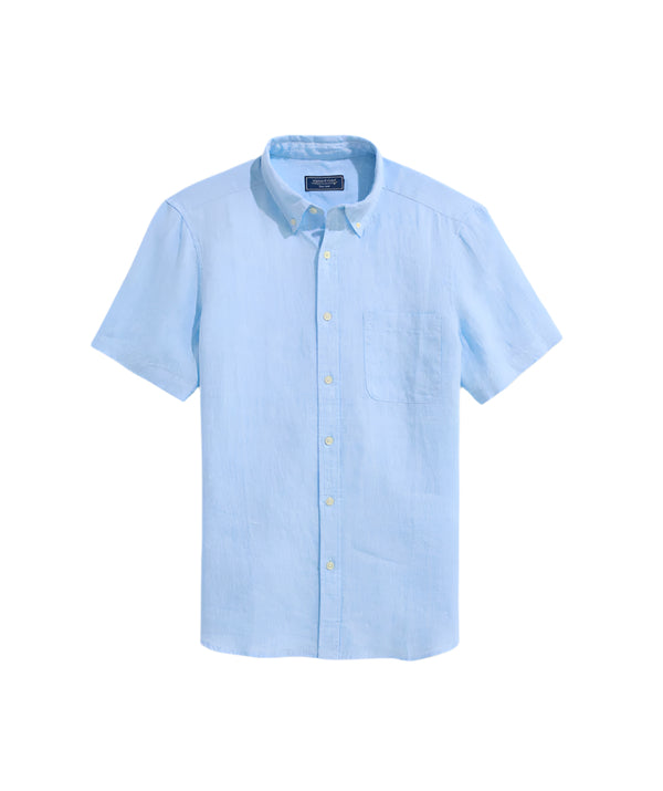 Vineyard Vines Mens Surfside Solid Linen Short Sleeve Button Down Shirt