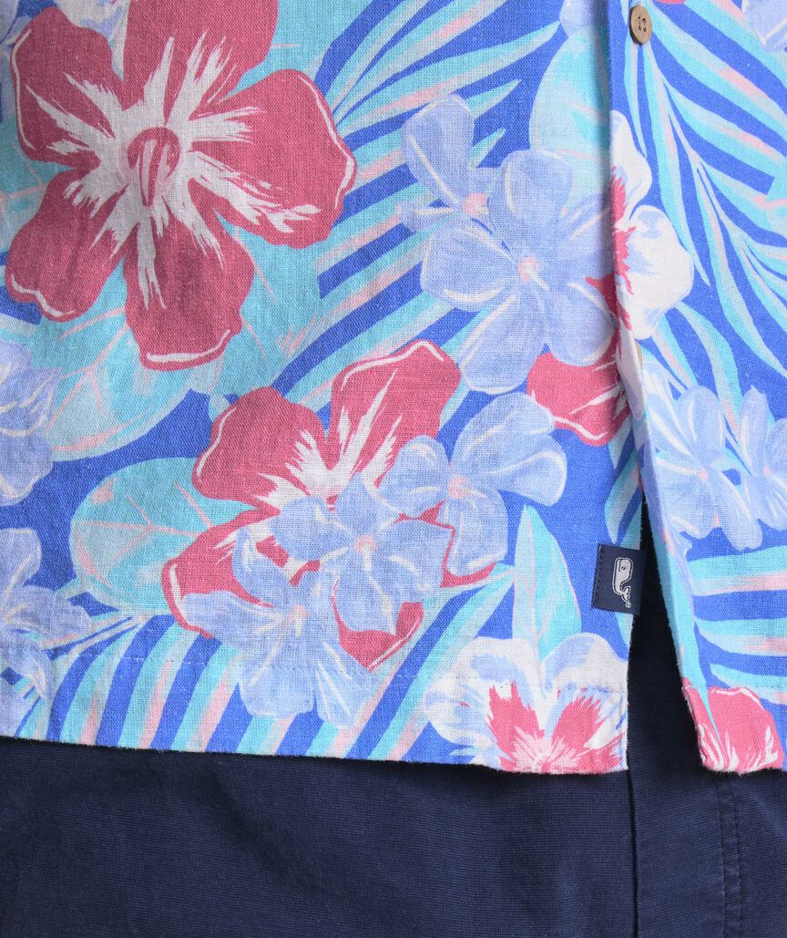 Vineyard Vines Mens Island Floral Linen Blend Short Sleeve Cabana Shirt