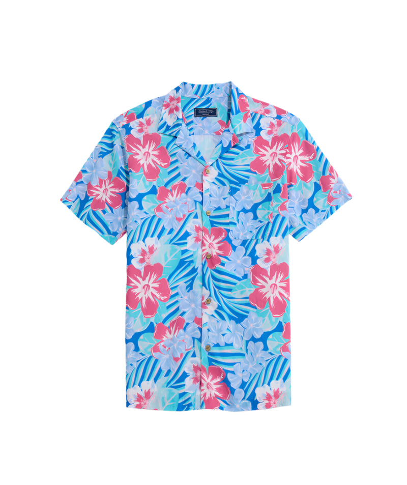 Vineyard Vines Mens Island Floral Linen Blend Short Sleeve Cabana Shirt