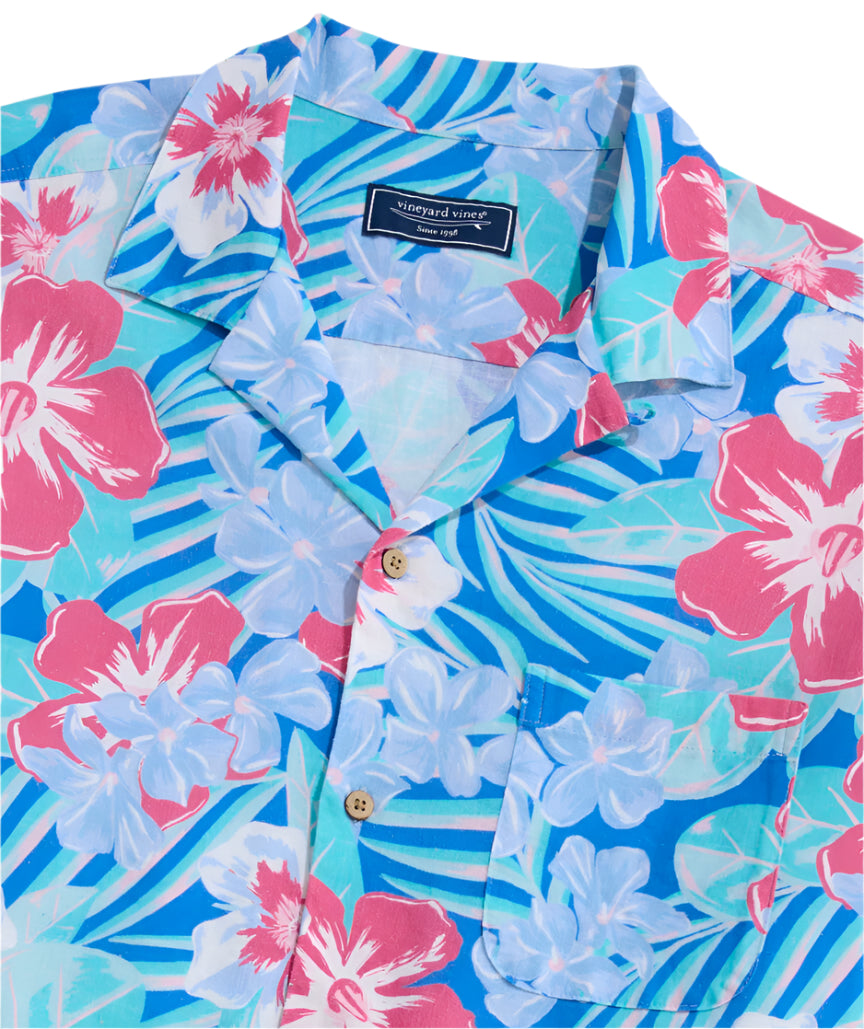 Vineyard Vines Mens Island Floral Linen Blend Short Sleeve Cabana Shirt