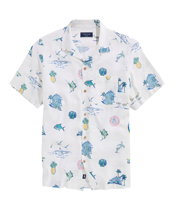Vineyard Vines Mens Gasparilla Icons Linen Blend Short Sleeve Shirt