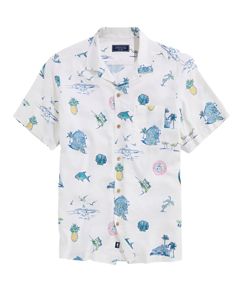 Vineyard Vines Mens Gasparilla Icons Linen Blend Short Sleeve Shirt