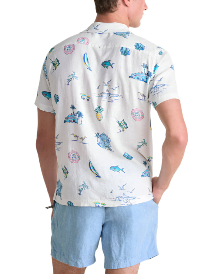 Vineyard Vines Mens Gasparilla Icons Linen Blend Short Sleeve Shirt