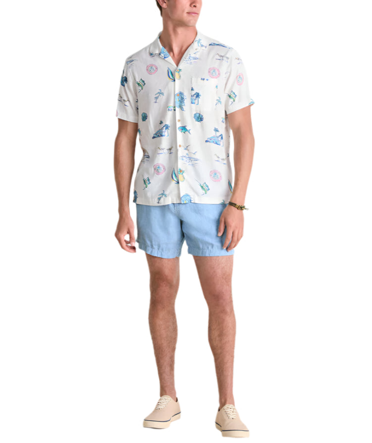 Vineyard Vines Mens Gasparilla Icons Linen Blend Short Sleeve Shirt