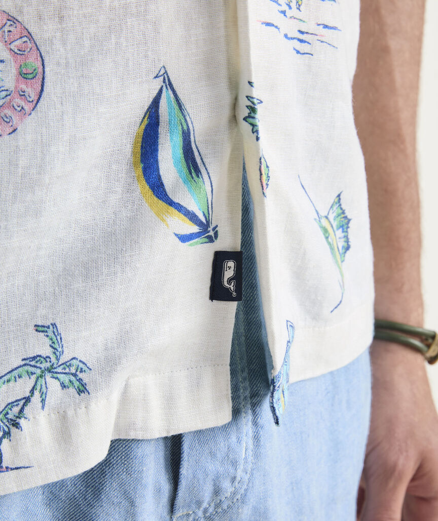 Vineyard Vines Mens Gasparilla Icons Linen Blend Short Sleeve Shirt