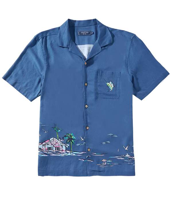 Vineyard Vines Mens Placed Scenic Print Short Sleeve Shirt