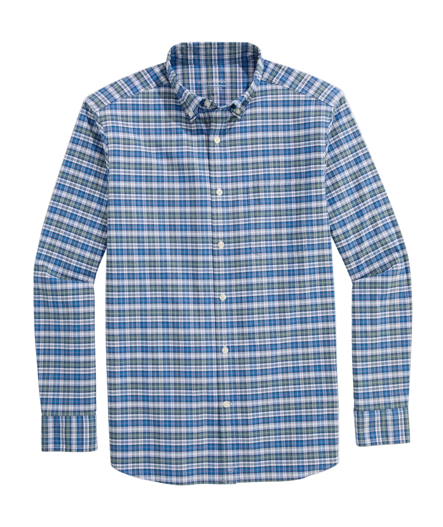 Vineyard Vines Mens Faraway Plaid Performance Cotton Long Sleeve Shirt