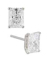Nadri Modern Love Large Emerald Cubic Zirconia Silver Stud Earrings
