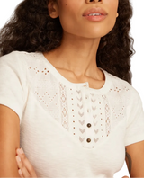 Lucky Brand Womens Cutwork Henley Short Sleeve T-Shirt