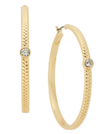 Lauren Ralph Lauren Gold Tone Herringbone Cubic Zirconia Hoop Earrings