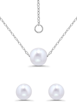 Designsfmc Sterling Silver Freshwater Pearl Necklace and Earring Set