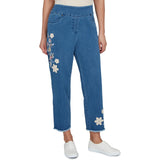 Alfred Dunner Womens Floral Crochet Applique Ankle Jeans