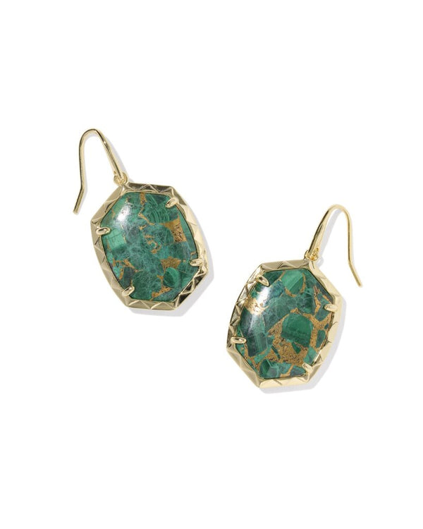 Kendra Scott Daphne Gold Drop Earrings - Veined Green Malachite