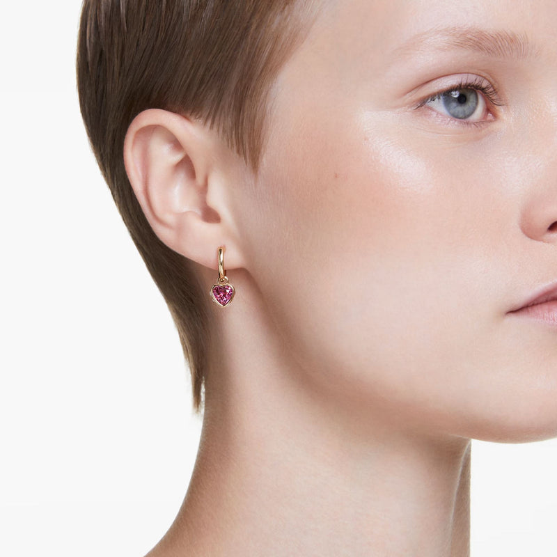 Swarovski Chroma Drop Earrings - Heart, Red, Gold-tone plated