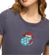 Lucky Brand Womens Rolling Stones Americana Classic Crew Short Sleeve T-Shirt