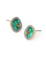 Kurt Geiger Green Crystal Eagle Square Stud Earrings