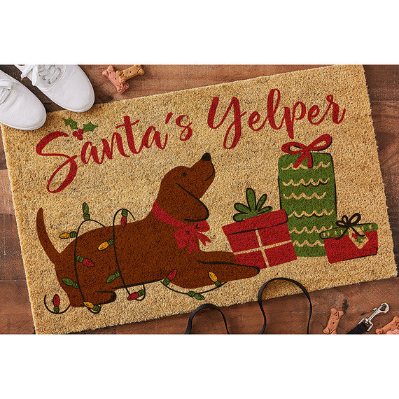 Design Imports Santas Yelper with Presents Door Mat