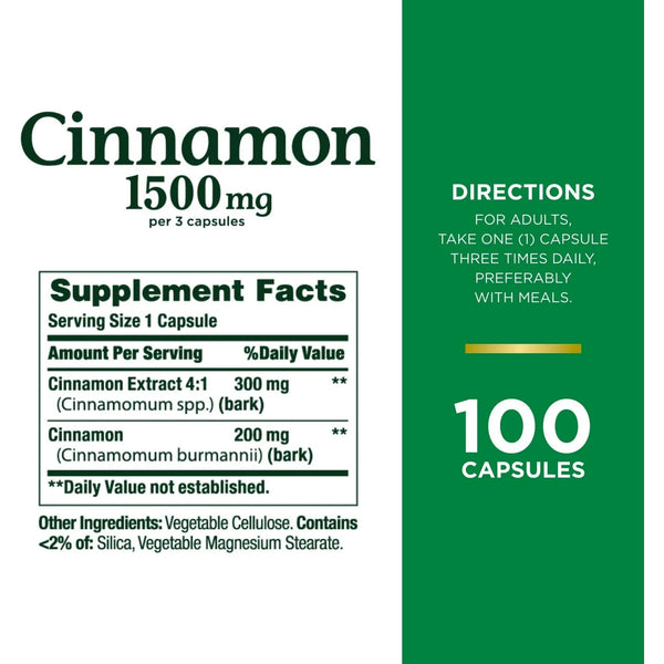 Nature's Bounty Cinnamon Capsules - 1500mg - 100 Count