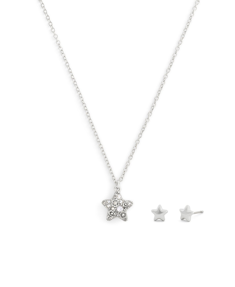 COACH Silver Pavé Star Necklace & Earrings Boxed Jewelry Set