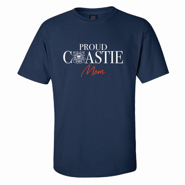 Coast Guard Womens Proud Coastie Mom with White Ink Short Sleeve T-Shirt