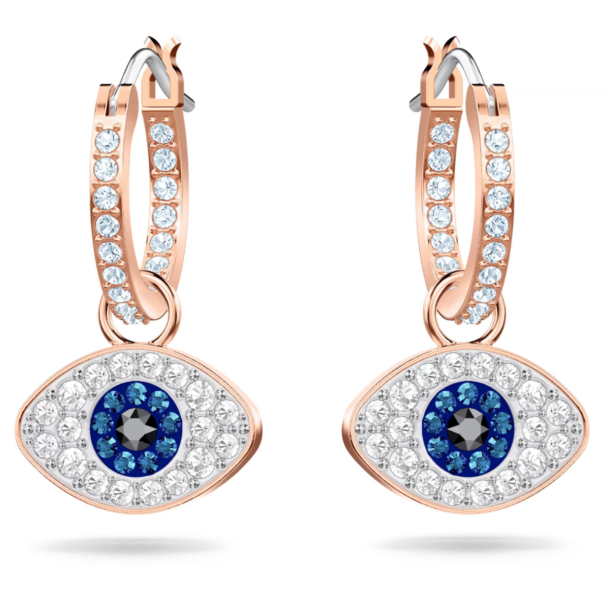 Swarovski Symbolica Hoop Earrings - Evil eye, Blue, Rose gold-tone plated