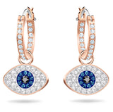 Swarovski Symbolica Hoop Earrings - Evil eye, Blue, Rose gold-tone plated