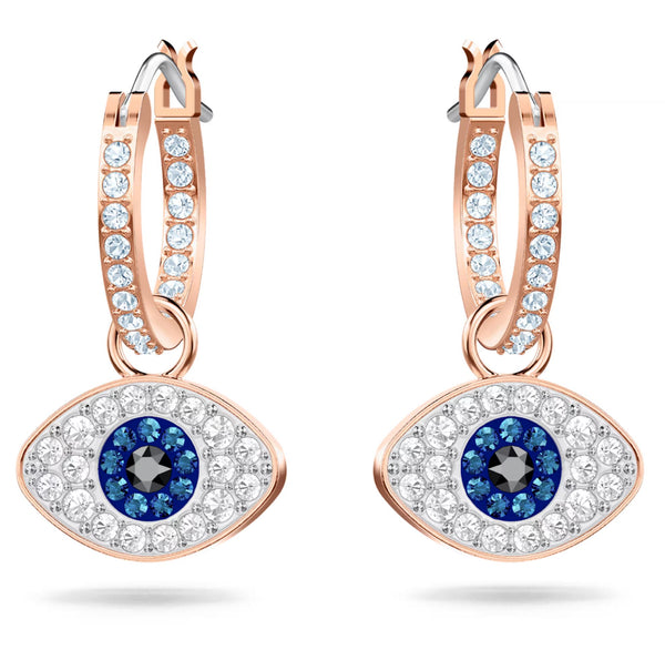 Swarovski Symbolica Hoop Earrings - Evil eye, Blue, Rose gold-tone plated