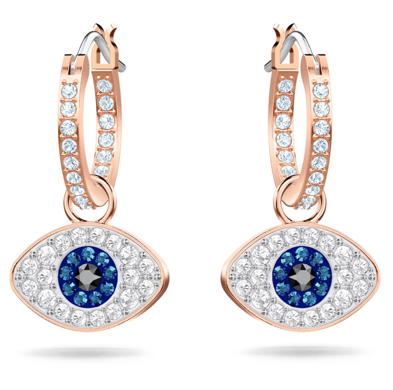 Swarovski Symbolica Hoop Earrings - Evil eye, Blue, Rose gold-tone plated