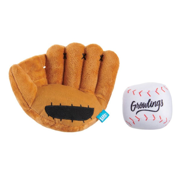 BARK Growlings Baseball Glove & Ball Plush Dog Toy