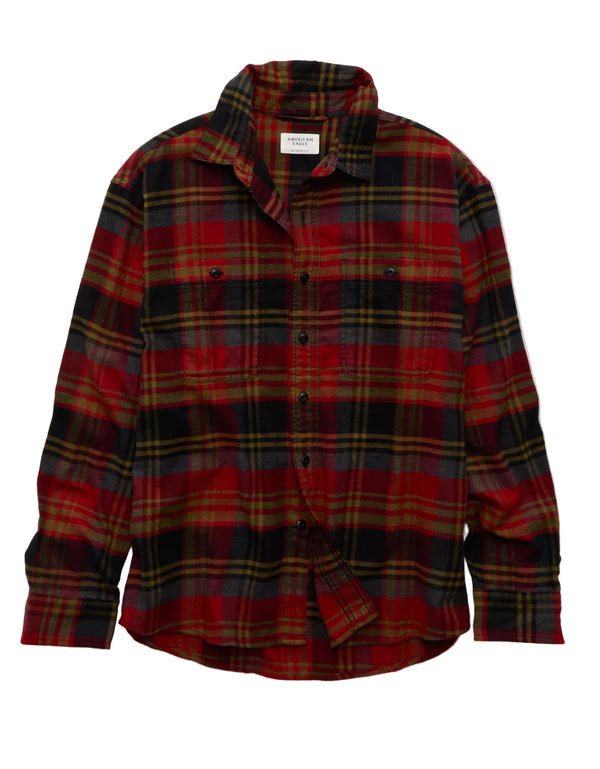 American Eagle Mens AE Relaxed Fit Everyday Flannel Long Sleeve Shirt